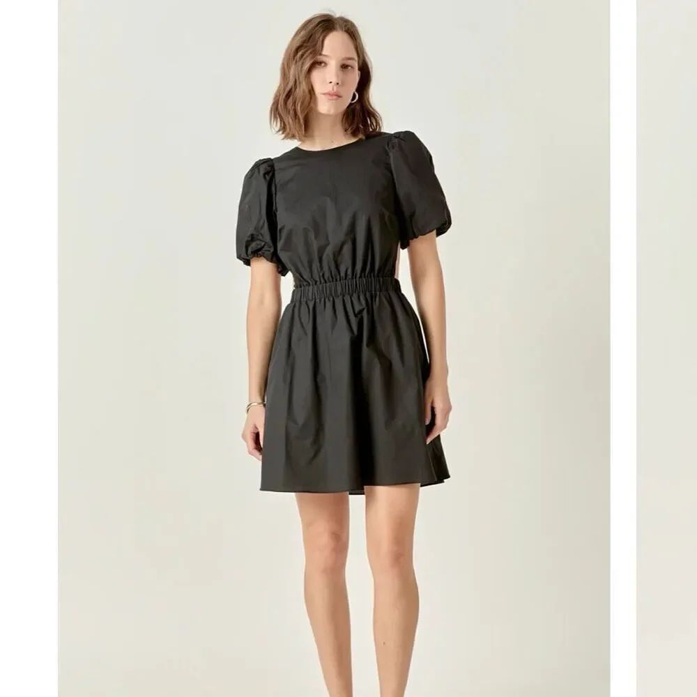Brand New English Factory Women's Size XS Cut Out Poplin Mini Dress in Black